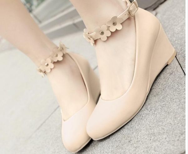 

women's shoes in spring and autumn slope heel round head @53, Black