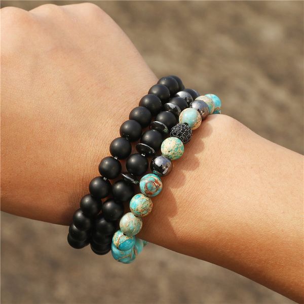 

2020 pulsera hombre cz ball bracelet set fashion jewelry men emperor stone beads bracelets&bangles yoga jewelry, Black