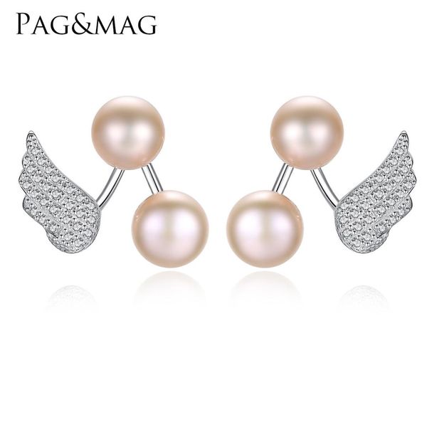 

ушные гвозди pag-mag s925 pure silver уха гвозди крылья ангела жемчужные серьги для женщин, Golden;silver