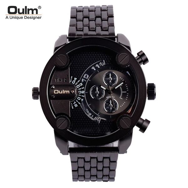 

oulm brand watch luxury men's steel belt business watch multi time zone watch ing, Slivery;brown