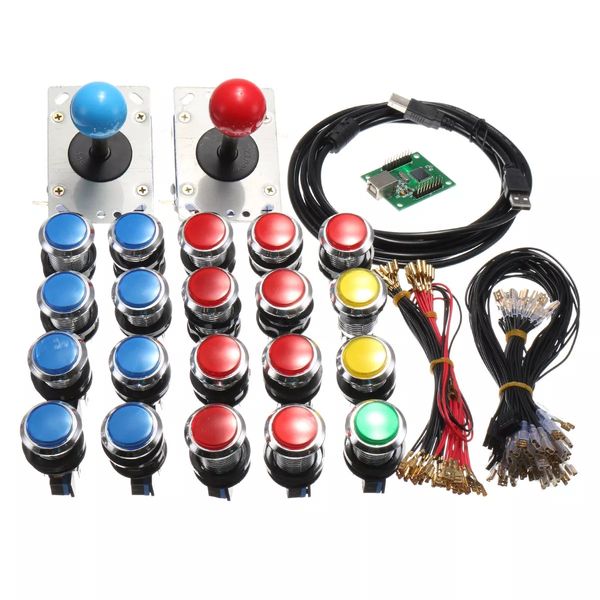 Arcade LED MAME 2 Player USB Bundle Kit 2 Joysticks 4 und 8 Wege 20 Drucktasten