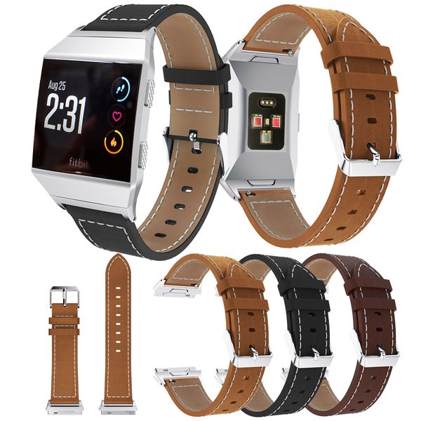 

high quility leather bands compatible with ionic genuine leather replacement accessories straps wristband with white line, Black;brown