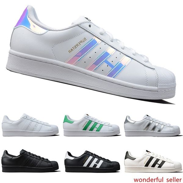 

оптовая продажа дизайнерских оригиналов суперзвезда белая голограмма радужные младшие суперзвезды кожаные кроссовки суперзвезда женщины мужч