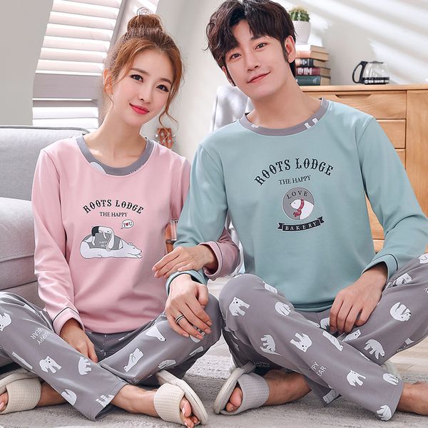 

lovers' clothes women men cotton pajama sets long sleeve striped sleepwear couple casual homewear look nightwear 2pcs/set, Black;brown