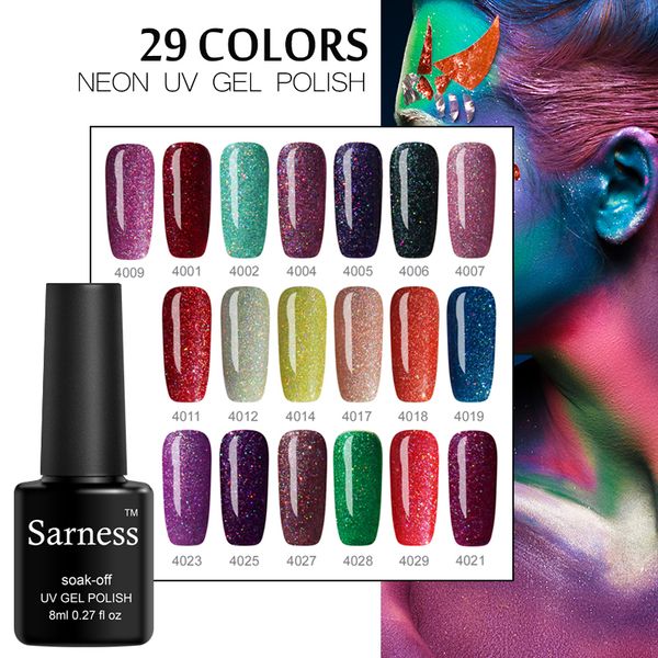

sarness neon soak off uv color gel nail polish red color diamond glitter nail gel varnish coat colored gels for of art, Red;pink