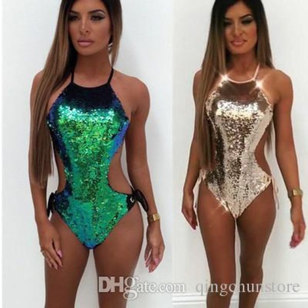 

new 2019 women sequins one-piece swimsuit beachwear swimwear push-up monokini bikini set, White;black