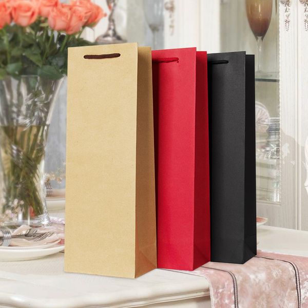 

200pcs 12*8*36cm portable gift paper bag single wine bottle bag with handle lin4032