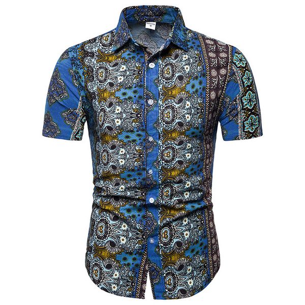 

hawaiian shirt men retro fashio vertical men's summer fashion casual lapel print short sleeve shirt blouse brand clothing, White;black