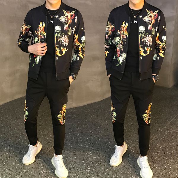 

спортивный костюм мужской азиатский размер мода hombre 2019 новый мужской комплект осень человек спорт из двух частей устанавливает спортивн, Gray