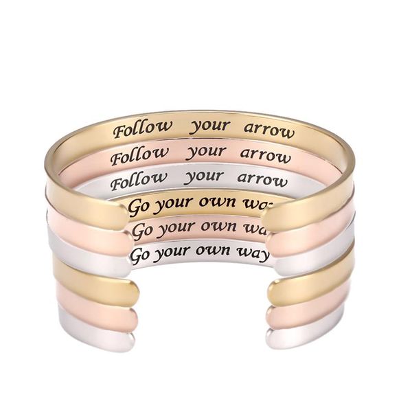 

my shape cuff bracelet engraved women healing magnetic bangle stainless steel rose gold hand chain jewelry go your own way gift, Black