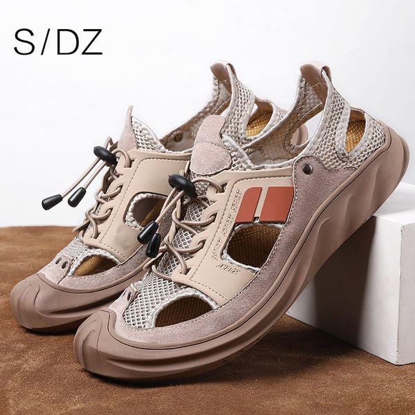 

sandals summer breathable pigskin mesh sandals outdoor non-slip casual shoes 38-44 t200420, Black