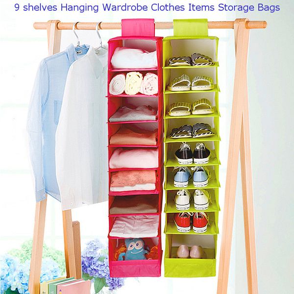 

new 9 shelf hanging wardrobe rack storage bag organizer hanging drawer clothes storage clothing home organization supplies