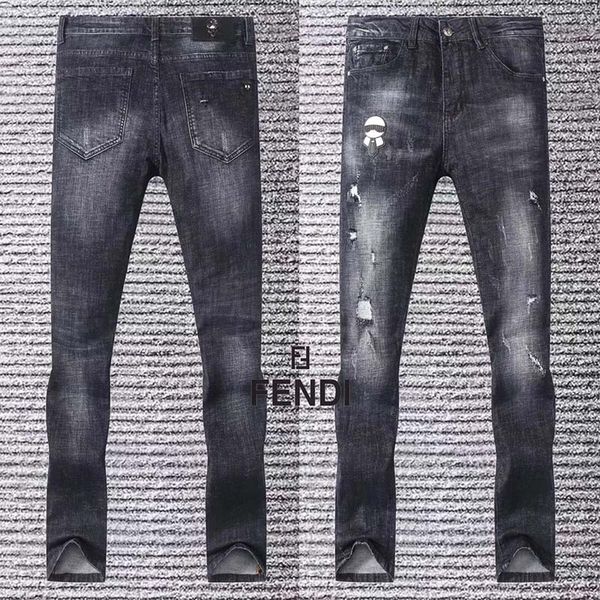 

2019 европейский и американский стиль черный вышитый черный тонких джинсов мужского прилив нога брюки мужчина случайных денима черные брюки, Blue