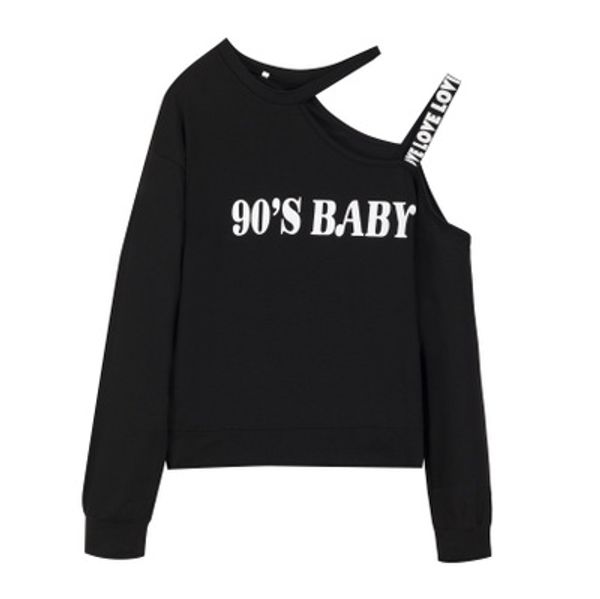 

letter printing pullover women loose slim hoodie black fashion chic winter autumn sports casual style