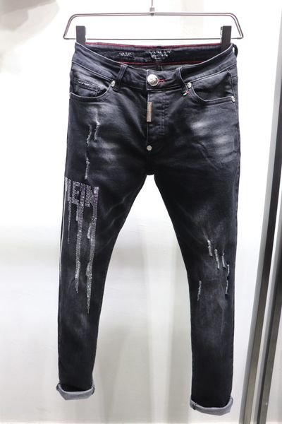

famous classic mens designer jeans diabloer series super beading los angeles street fashion slim motorcycle biker hip hop men size 29-w40, Blue