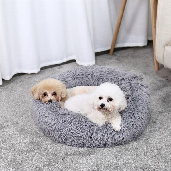 

round plush cat bed house soft long plush cat bed round pet for small dogs cats nest winter warm sleeping puppy mat