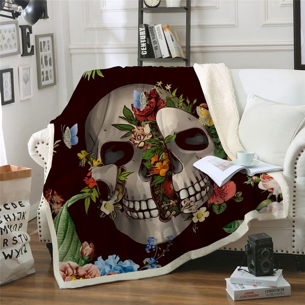 

skull flower blanket 3d print plush throw sofa noble bedspread bed blankets