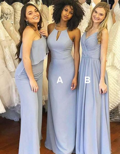 

sky blue bridesmaid dress beach boho mixed styles summer country garden formal wedding party guest maid of honor gown plus size custom made, White;pink