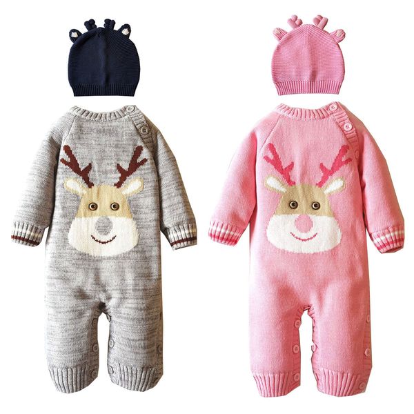 

трансграничная поставка осень и зима рождество младенца хлопка комбинезон с hat ребенка ползунки детский свитер, Blue