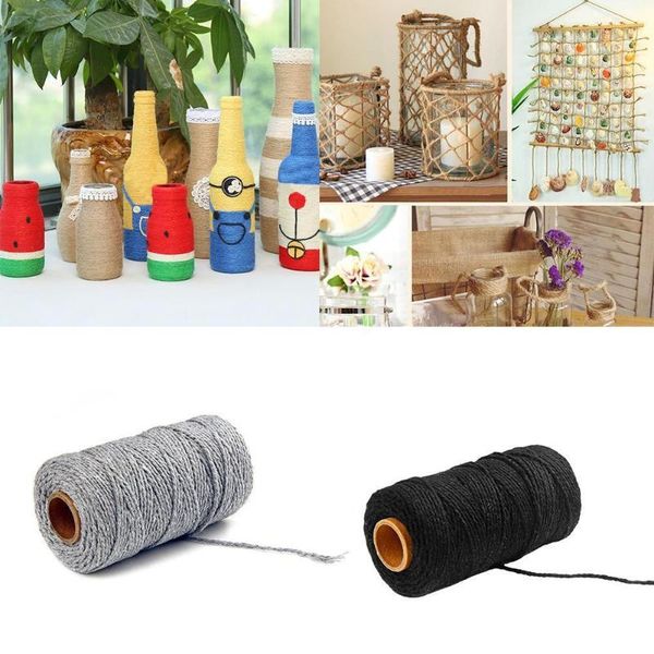 

100 yard handmade colored pure cotton rope twisted rope crafts artisan cord macrame textiles linen string v6s5, Black;white