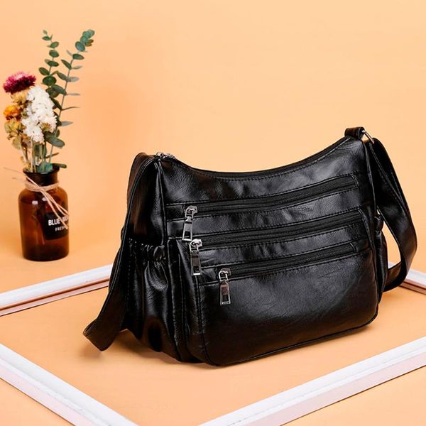 

2020 sale women bags pu leather shoulder bag soft washing leather crossbody messenger bag black double zipper casual bags