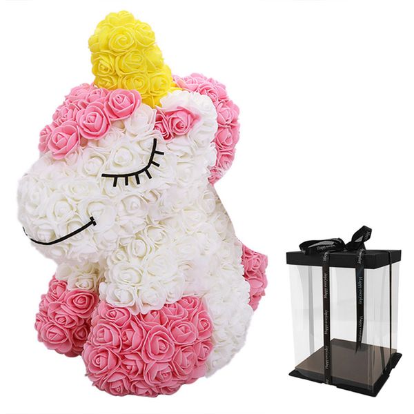 

36cm valentines day gift creative artificial rose flower unicorn doll foam flower unicorn christmas gift for girlfriend children