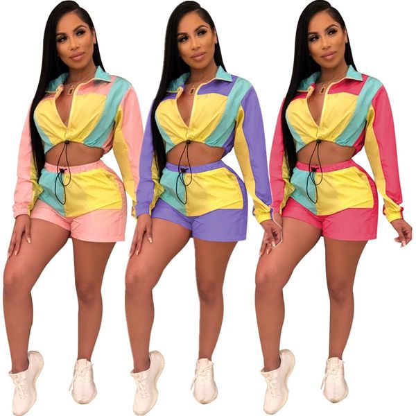 

p8299 europe and the united states explosion models women's fashion hipster stitching multi-color leisure sports suit two-piece, Gray