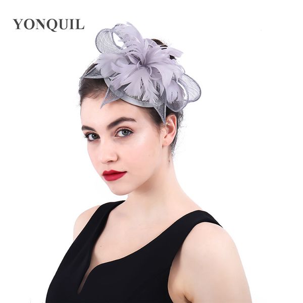 

grey or 17 colors philippines sinamay hats fascinator cocktail bridal married feather flower millinery hat event chapeau caps