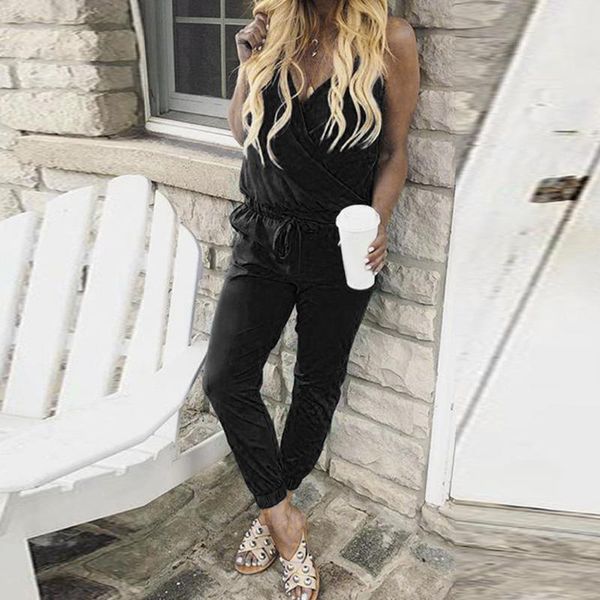 

женщины комбинезон плюс размер лето сплошной цвет корейская версия досуг карманы зашнуровать o шеи рукавов комбинезон комбинезон#g1, Black;white