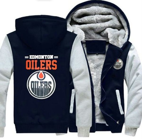 

2019 winter hoody edmonton oilers hockey men women warm thicken hoodies autumn clothes sweatshirts zipper jacket fleece hoodie streetwear, Blue;black