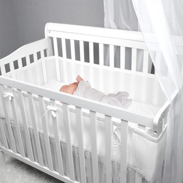

sandwich material white breathable baby bed bumpers one-piece crib around cushion cot protector pillows newborns room decor