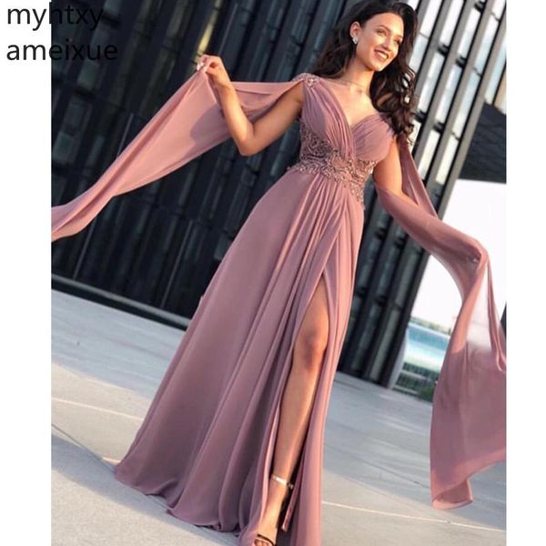 

event elegant v-neck cameo prom dresses pleats chiffon high split evening gowns cap sleeves vestido de formatura dress elegant, White;black