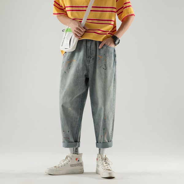 

2019 autumn men's trend ink leisure baggy homme classic cargo pocket jeans mens blue casual pants male biker denim trousers