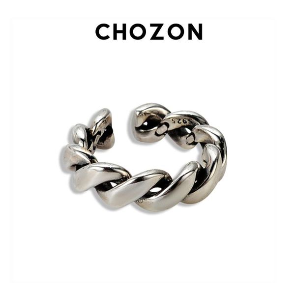 

korea simple retro old 925 sterling silver burn silver chain twist ring chain ring minimalist irregular gold opening women, Slivery;golden