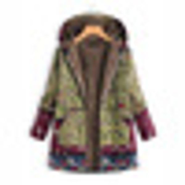 

women winter outwear floral print hooded pockets vintage oversize coats thicken, Black;brown