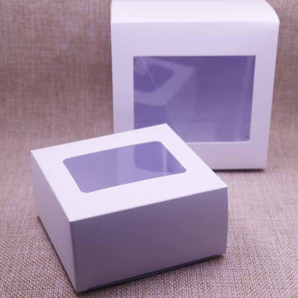 

2019 new 10pcs white vintage /black paper gift box package with clear pvc window candy favors arts&krafts display package box