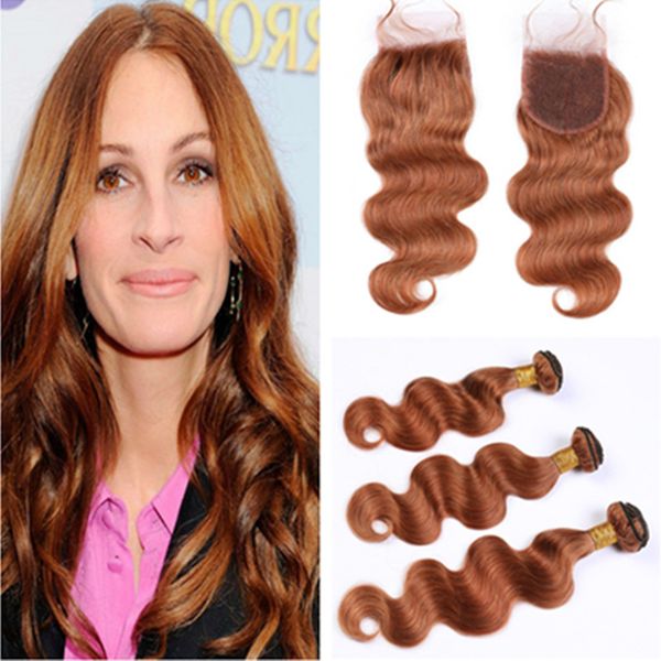 2019 Brazilian Medium Auburn Human Hair 3bundles With Closure Body