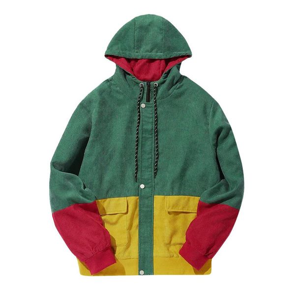 

2018 winter autumn jacket casual corduroy color block patchwork jacket long sleeve coat hip hop men overcoat, Black;brown