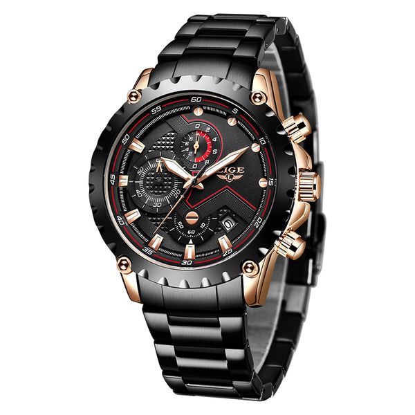 

montre homme watch men lige chronograph men sport watch waterproof full steel quartz watches relogio masculino, Slivery;brown