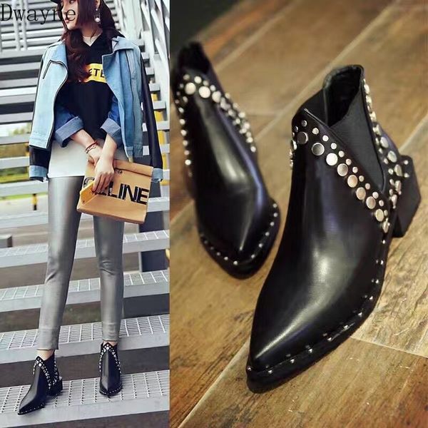 

2020 new british style pointed toe thick rivet comfortable boots children, Black