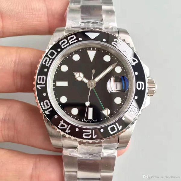 

часы 40 мм черный циферблат высокого качества с автоматическим механизмом керамическое кольцо с сапфировым зеркалом classic gmt стиль мульти, Slivery;brown