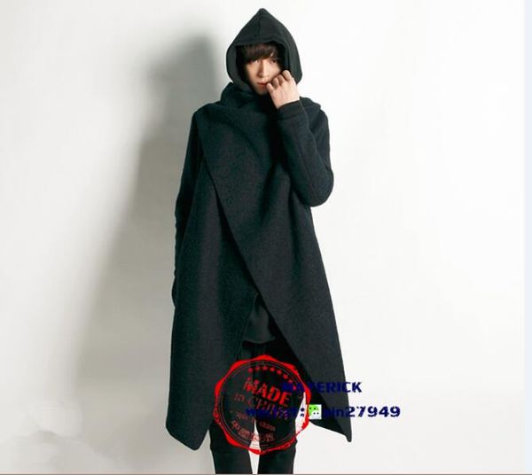 

s-5xlautumn and winter large lapel personality fronts wool coat outerwear asymmetrical trench, Tan;black