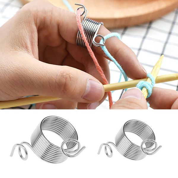 

ring type knitting tools finger wear thimble yarn spring guides stainless steel needle thimble sewing accessories 19mm diameter, Black