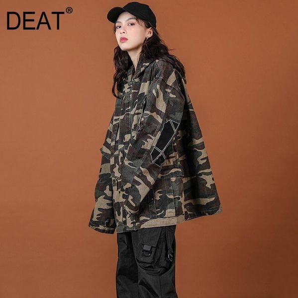 

deat] 2019 new spring summer lapel long sleeve hooded print mixed colors pocket zipper spliced jacket women coat fashion 10b766, Black;brown
