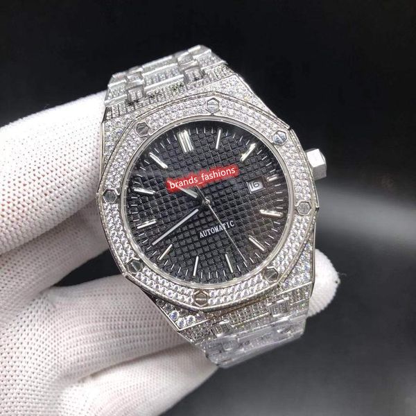 

новые высококачественные мужские часы с бриллиантами black face watch silver из нержавеющей стали с бриллиантами наручные часы 8215 автомати, Slivery;brown