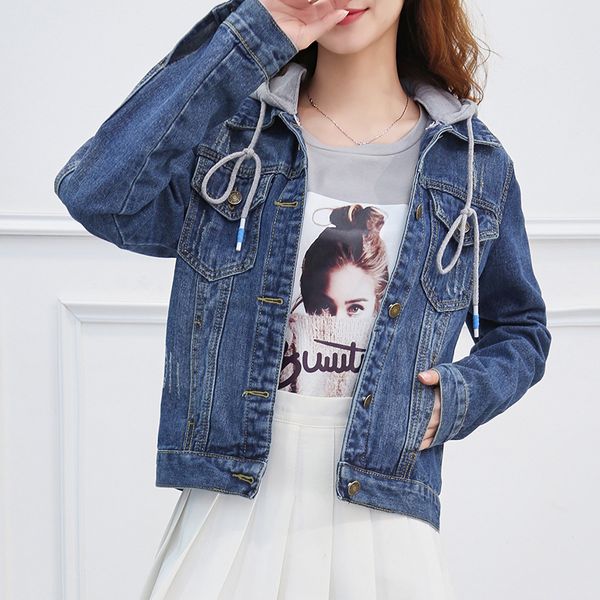 

fashion women short type loose large size long sleeve hooded denim jackets jeans coats, Black;brown