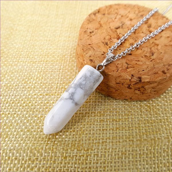 

wholesale 10 pcs silver plated hexagon prism blue sand stone pendant link chain necklace rock crystal jewelry