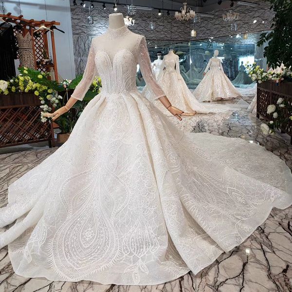 

2019 последние чешские длинные рукава тюль свадебные платья с высоким воротом иллюзия декольте с открытой замочной скважиной назад кристалл, White