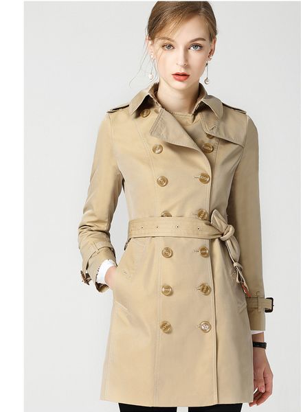 

women's england style double-breasted trench coat 2018 autumn dust coat women d339, Tan;black