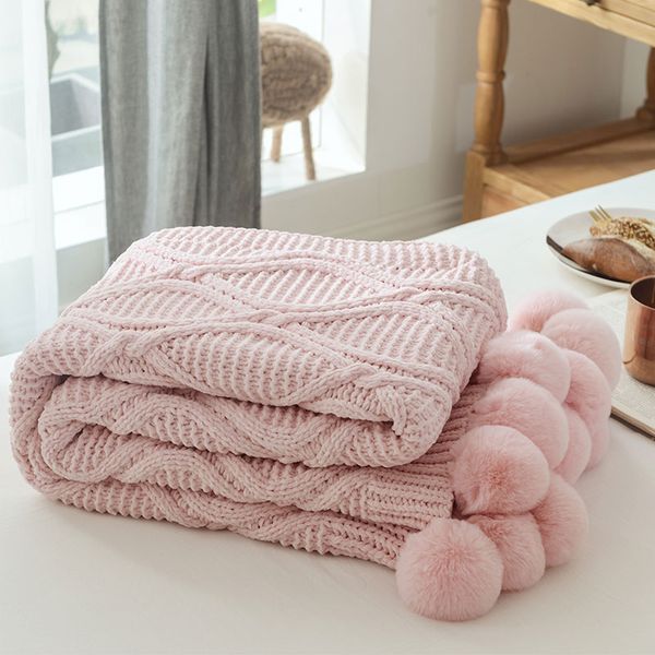 

autumn winter new knitted blanket solid color thick wool hairball nap blankets diamond knit single air-conditioning blanket